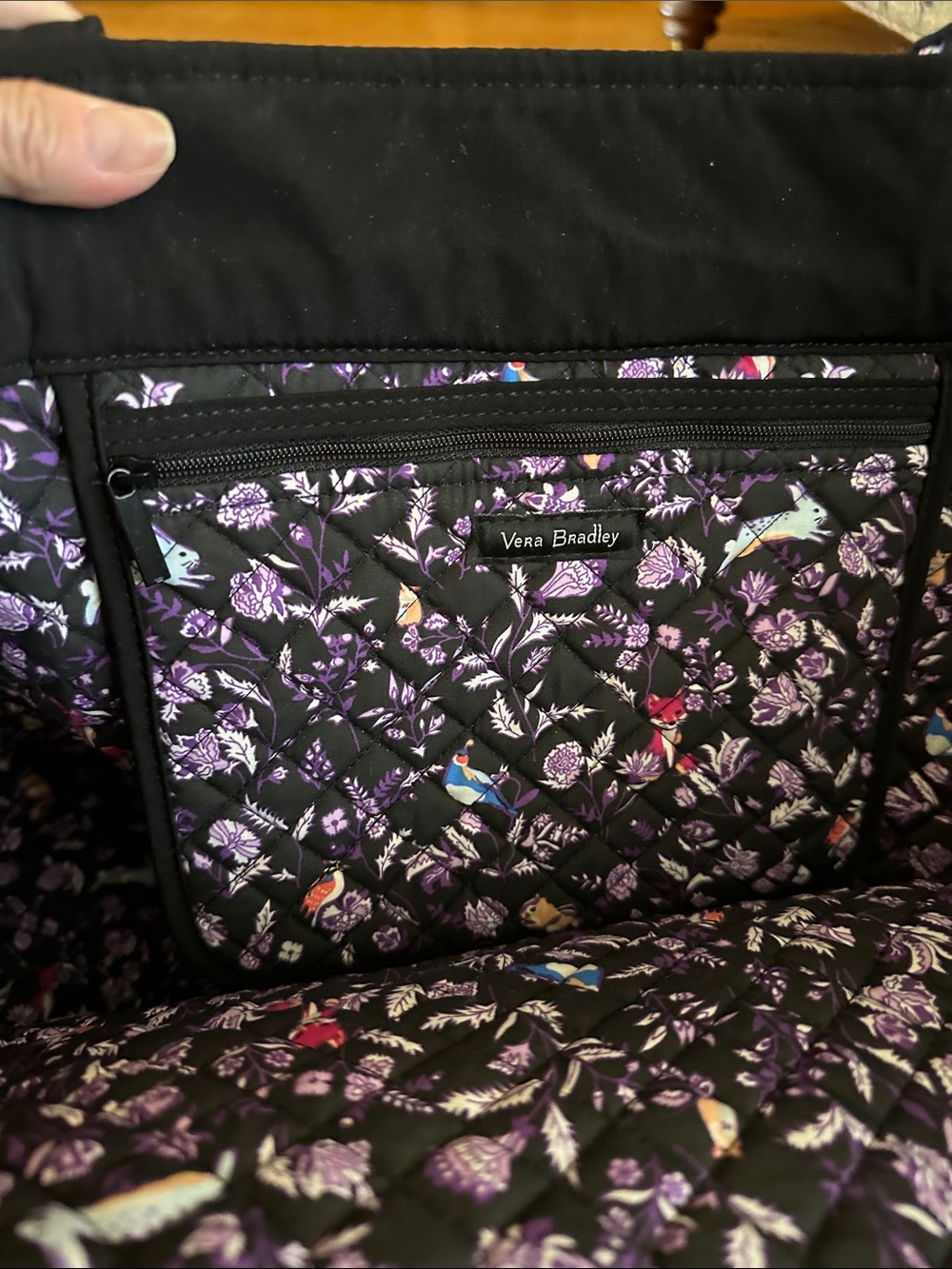 Vera Bradley Black Quilted Tote with Multicolor Floral Pattern - Picture 7 of 9